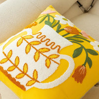 Housse de Coussin Vase Fleuri Brodée