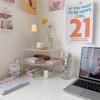 Étagère de Bureau en Fil Métallique Blanc pour Coin d'Angle