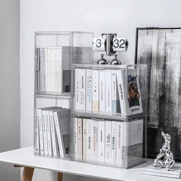 Boîte De Rangement Pliable Pour Livres – Transparente, Organisateur Bibliothèque – Pour Bureau, Maison, école - 6