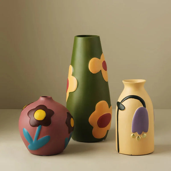 Vases Morandi avec Fleurs en Relief